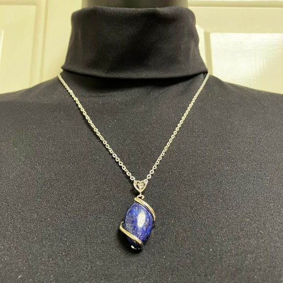 Genuine Lapis Lazuli Gemstone Pendant and 18 inch Stainless Steel Chain New - Picture 5 of 13
